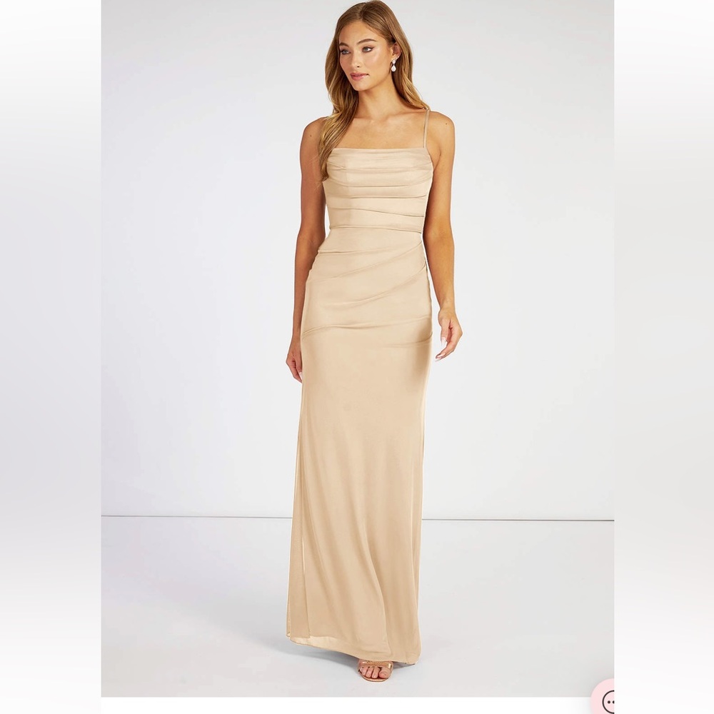 Azazie Teyana champagne bridesmaid dress